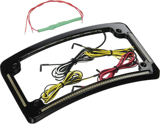 All-in-One Motorcycle License Plate Frame, Amber Signals, Red Run/Brake Light, and Plate Illumination - Black